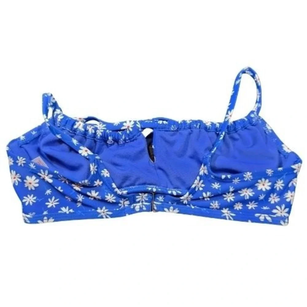 Blue Daisy M Floral Print Bikini‎ Top Ruched Front Tie Bralette Swimwear Womens